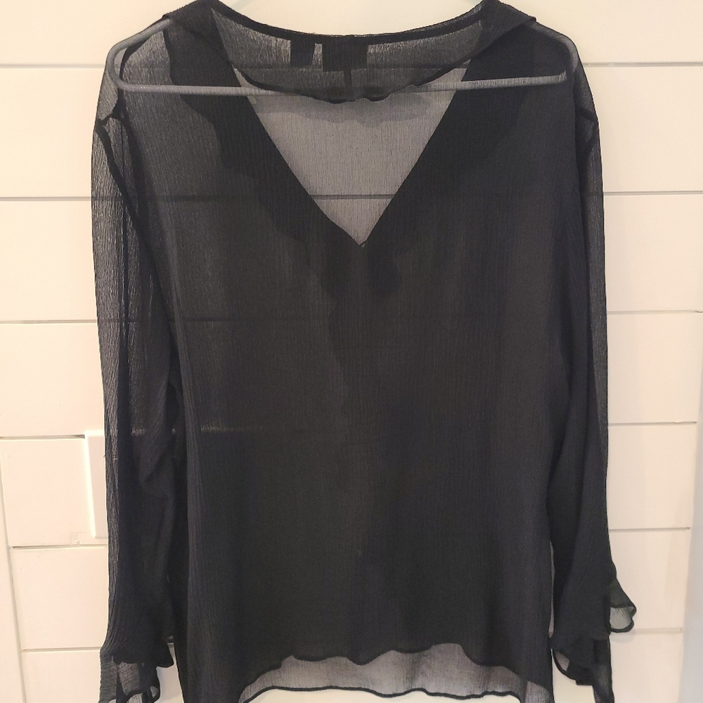 Chico's Black Sheer Ruffle Blouse - Picture 5 of 5